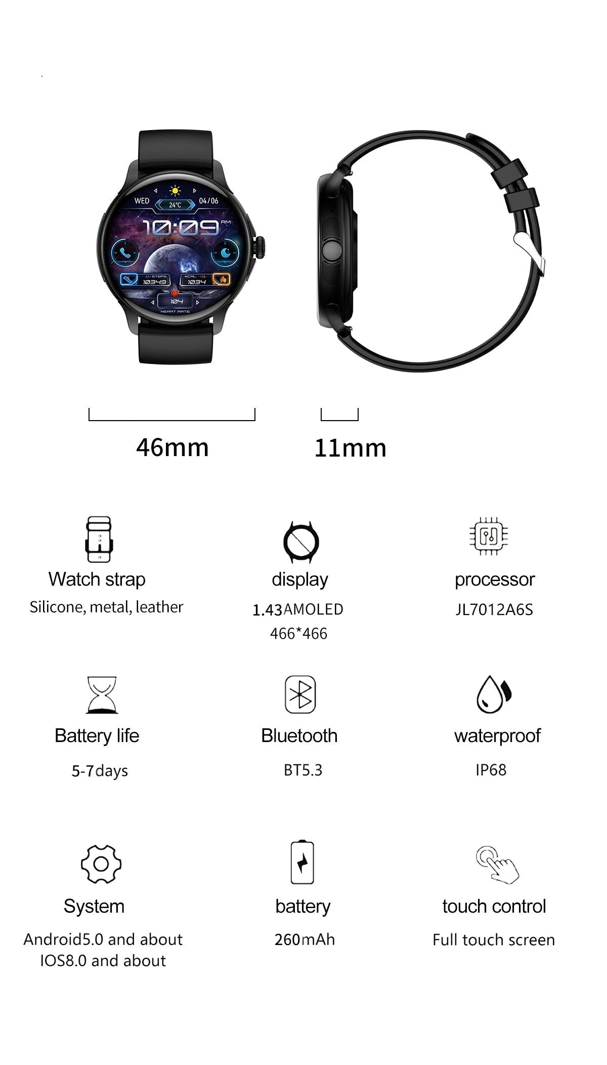 Smartwatch Sport Telefonieren Nachrichten empfangen