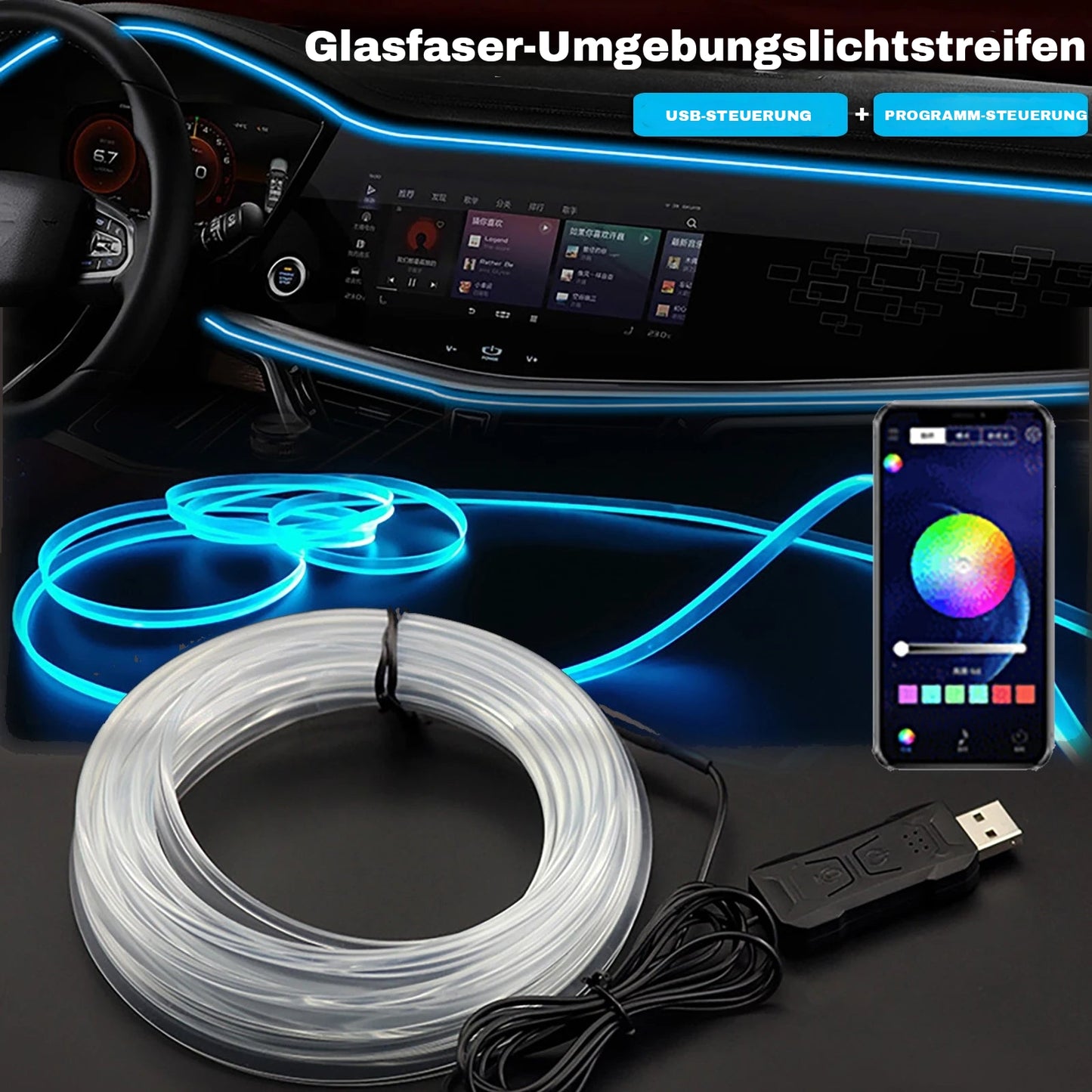 RGB-LED-Lichtleiste für den Innenraum des Autos